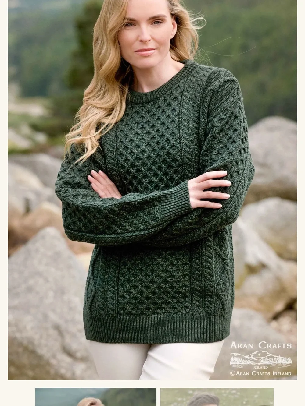 Unisex Cable Knit Crewneck 100% Wool Sweater
